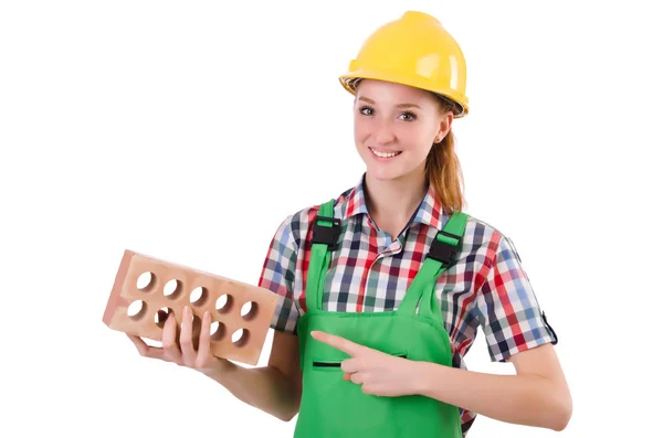 Woman with bricks isolated on white — Stock Photo, Image