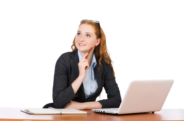 Businesswoman with laptop isolated on white — Stock Photo, Image