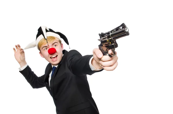 Businessman clown with guns — Stock Photo, Image