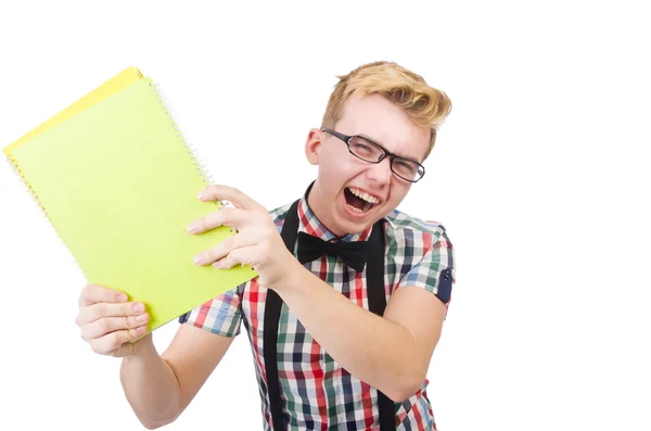 Estudante engraçado com livros — Fotografia de Stock