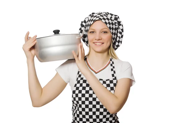 Mujer chef con olla — Foto de Stock