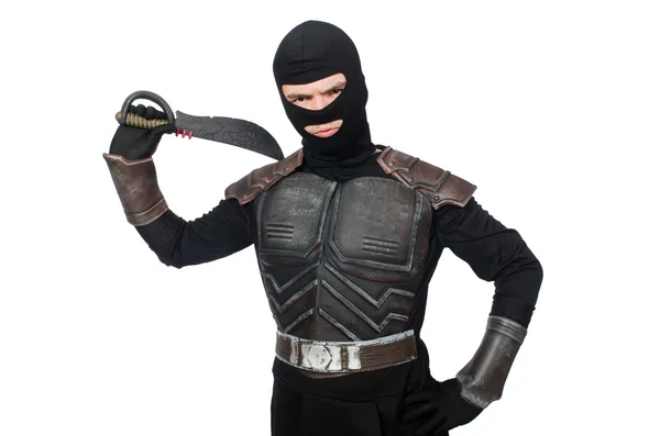 Ninja con cuchillo aislado en blanco — Foto de Stock