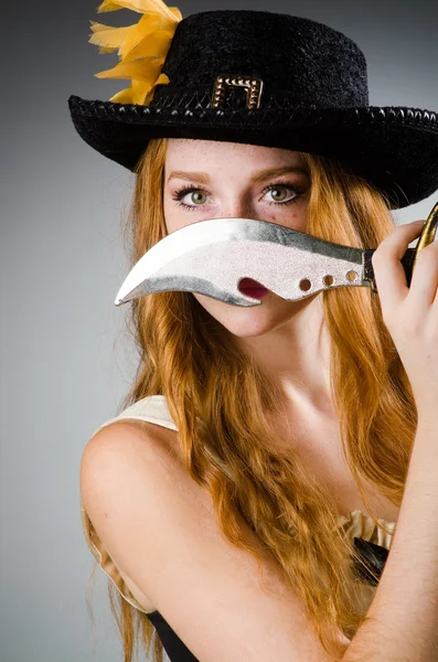 Woman pirate with sharp knife — Stock Photo, Image