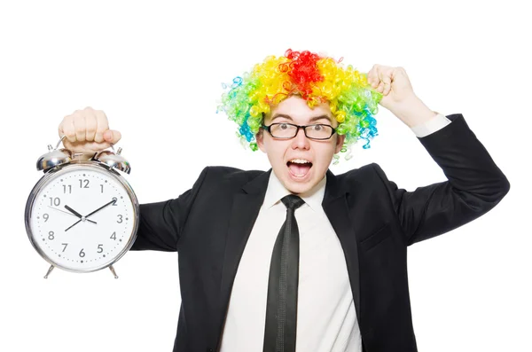 Clown uomo d'affari con orologio — Foto Stock