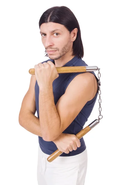 Karatekämpfer mit Nunchucks — Stockfoto