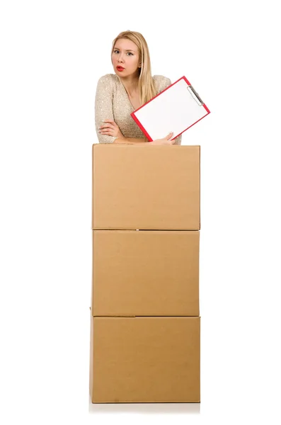 Woman with boxes — Stock Photo, Image