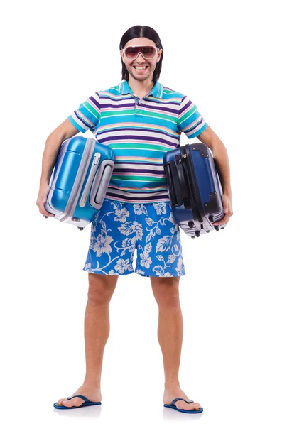 Man reser med resväskor — Stockfoto