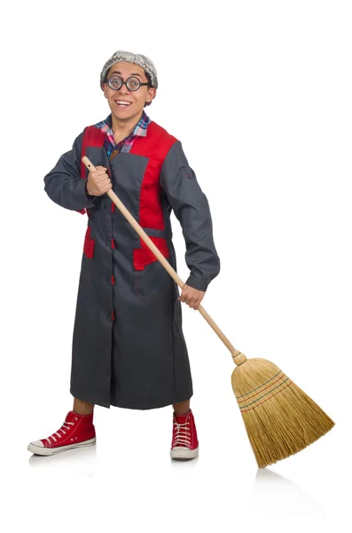 Funny young janitor — Stock Photo, Image