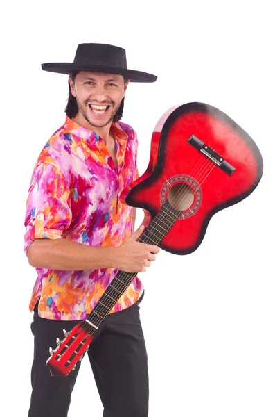 Hombre usando sombrero con guitarra — Foto de Stock