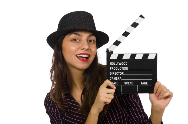 Donna con clapboard film — Foto Stock