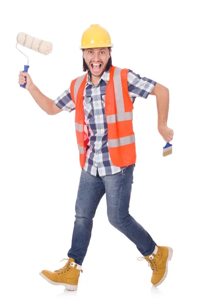 Divertido pintor aislado en blanco — Foto de Stock