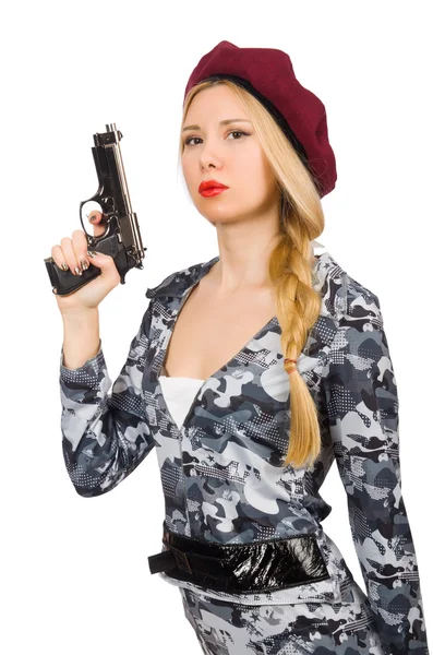 Mujer soldado aislado en blanco — Foto de Stock