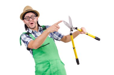 Beyaz makaslı komik bahçıvan.