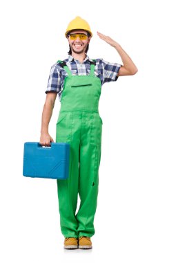 Sanayi işçisi beyaz arka planda izole edilmiş.