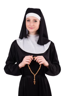 Beyaz arka plan üzerinde izole genç Rahibe