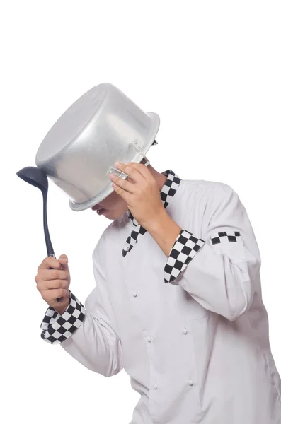 Legrační samec kuchař izolované na bílém — Stock fotografie