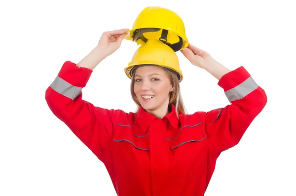 Mulher em capacete amarelo — Fotografia de Stock