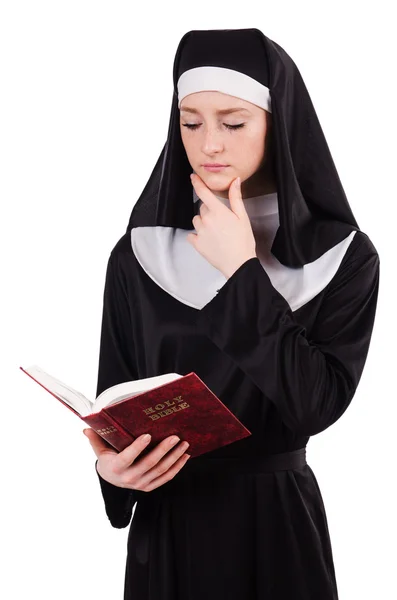 Joven monja con Biblia — Foto de Stock