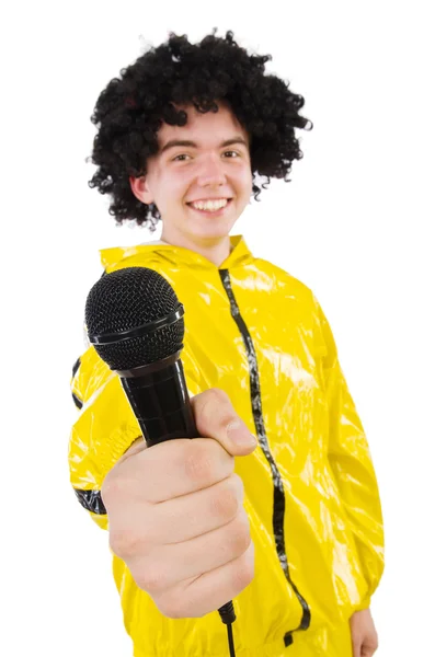 Mężczyzna w żółtym garniturze odizolowany na białym — Zdjęcie stockowe
