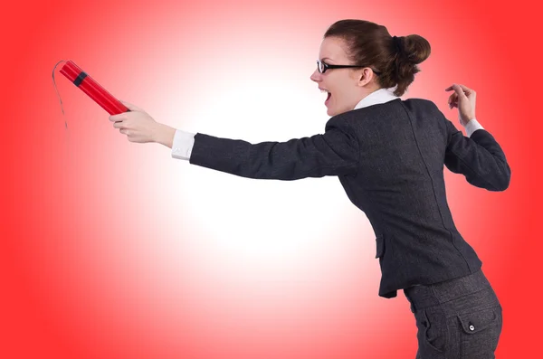 Businesswoman with dynamite — Stock Photo, Image