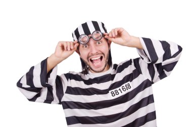 Beyaz arka planda tecrit edilmiş mahkum