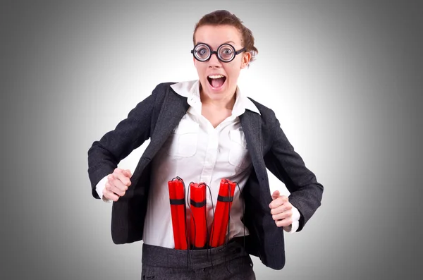 Businesswoman with dynamite — Stock Photo, Image