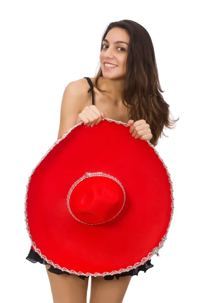 Woman wearing red sombrero — Stock Photo, Image