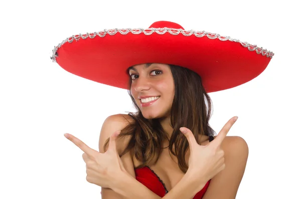 Mujer vestida de sombrero rojo — Foto de Stock