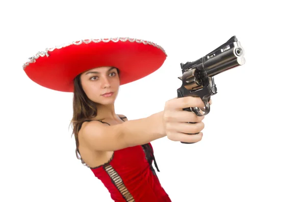 Frau trägt roten Sombrero — Stockfoto