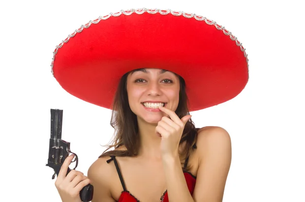 Vrouw dragen rode sombrero — Stockfoto