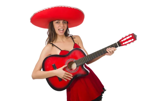 Žena nosí červené sombrero — Stock fotografie