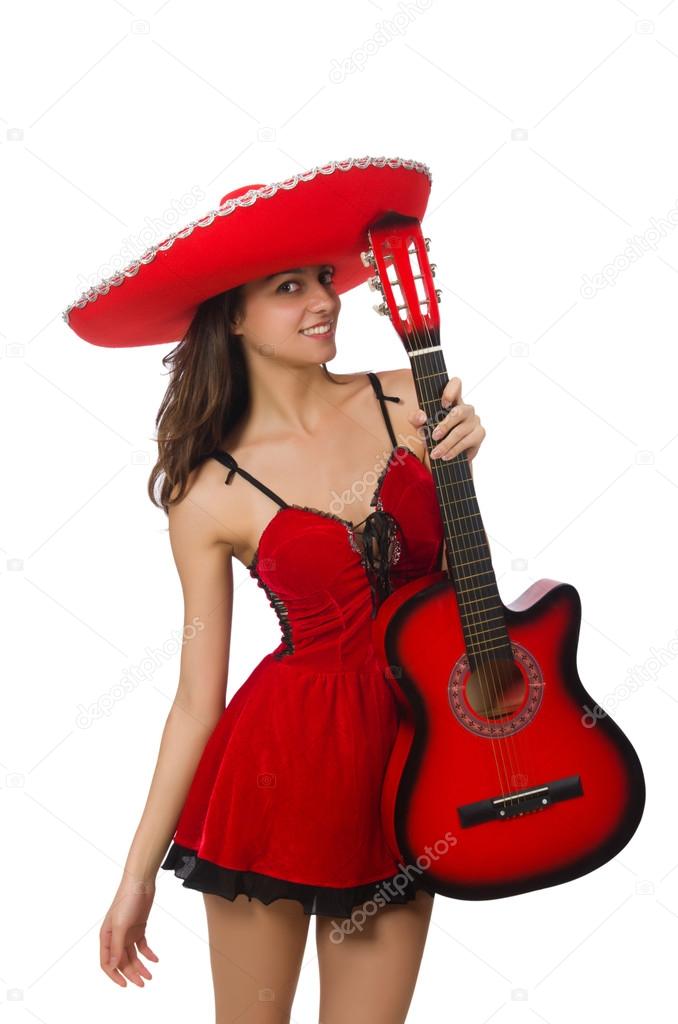 Woman wearing red sombrero