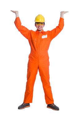 Beyaz arka plan üzerinde sanayi işçisi