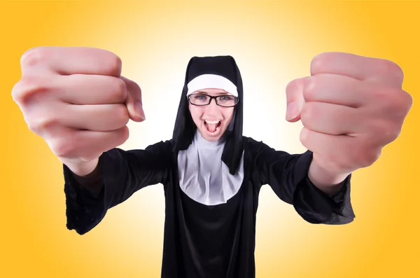 Funny nun cries — Stock Photo, Image