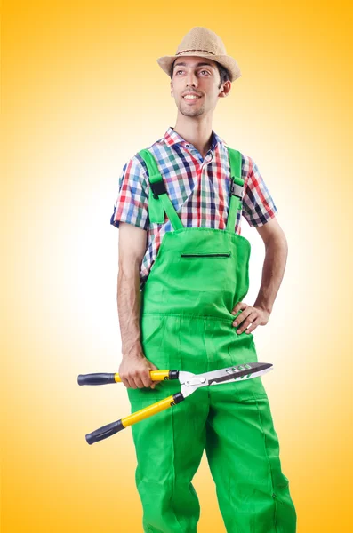 Jardineiro homem com tesouras — Fotografia de Stock