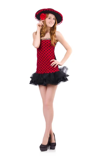 Polka dot elbiseli genç Kızıl saçlı kadın — Stok fotoğraf