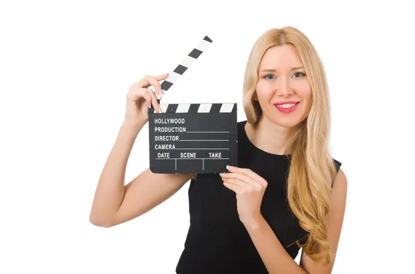 Vrouw met film duig — Stockfoto