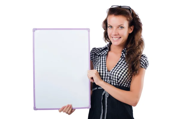 Mujer con tablero en blanco en las manos — Foto de Stock