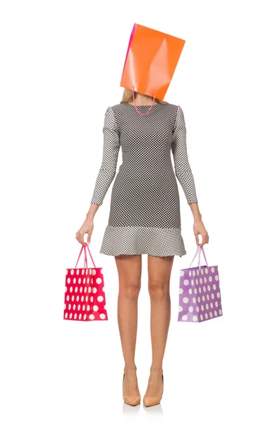 Young woman after shopping isolated on the white — Stock Photo, Image