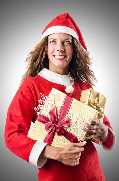 Vrouw santa claus op wit — Stockfoto