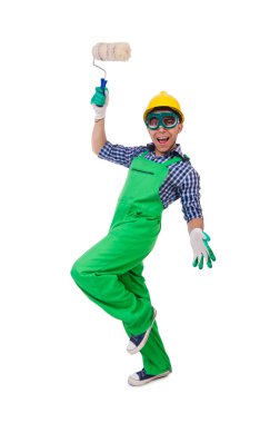 Sanayi işçisi beyaz arka planda izole edilmiş.