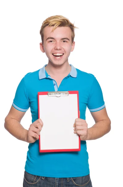 Jeune étudiant isolé sur le blanc — Photo