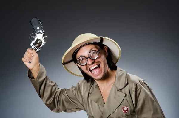 Funny safari hunter against background — Stock Photo, Image