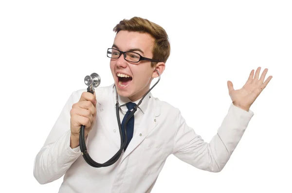 Grappige dokter geïsoleerd op wit — Stockfoto