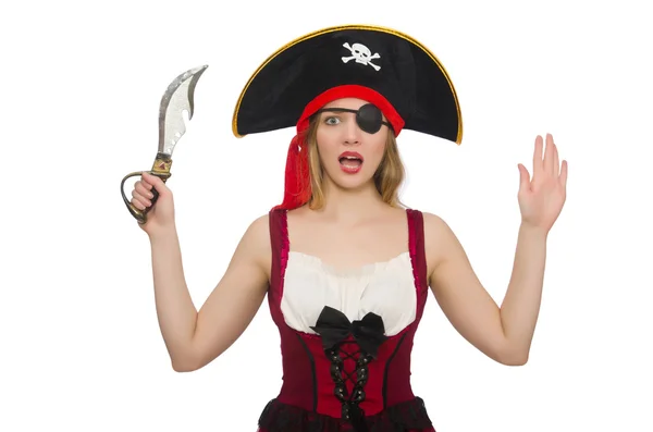 Mulher pirata isolado em branco — Fotografia de Stock