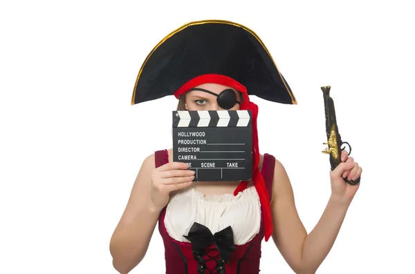 Mulher pirata isolado em branco — Fotografia de Stock