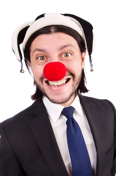 Lustige Clown Geschäftsmann isoliert auf dem weißen Hintergrund — Stockfoto