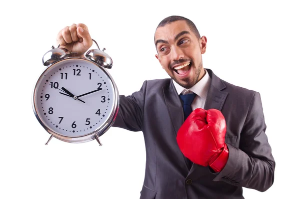Homem de negócios irritado batendo relógio — Fotografia de Stock