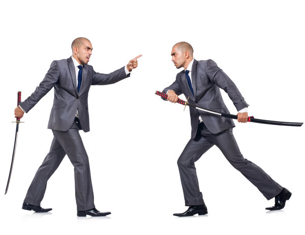 Two men figthing with the sword