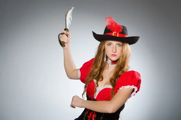 Woman pirate with sharp knife — Stock Photo, Image